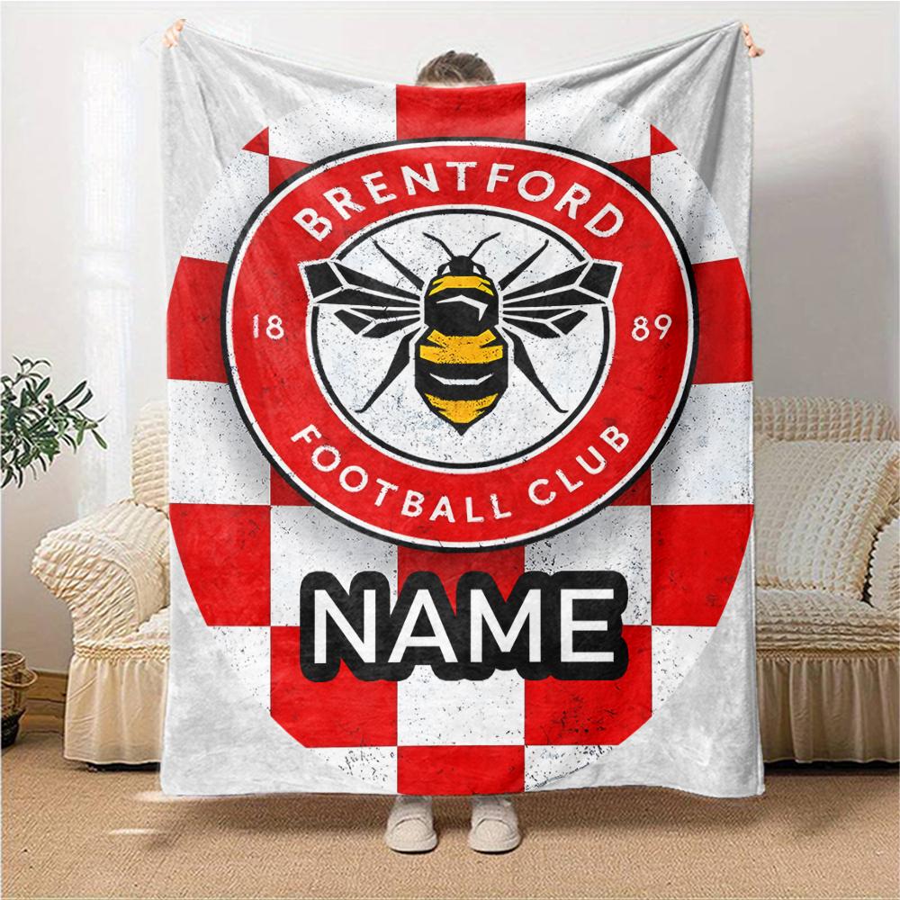 Custom Name Brentford Football Club Crest blanket for Couch & Bed, Plush Cozy Fuzzy Blanket Super Soft & Warm Blankets for Fall and Winter. 0908237