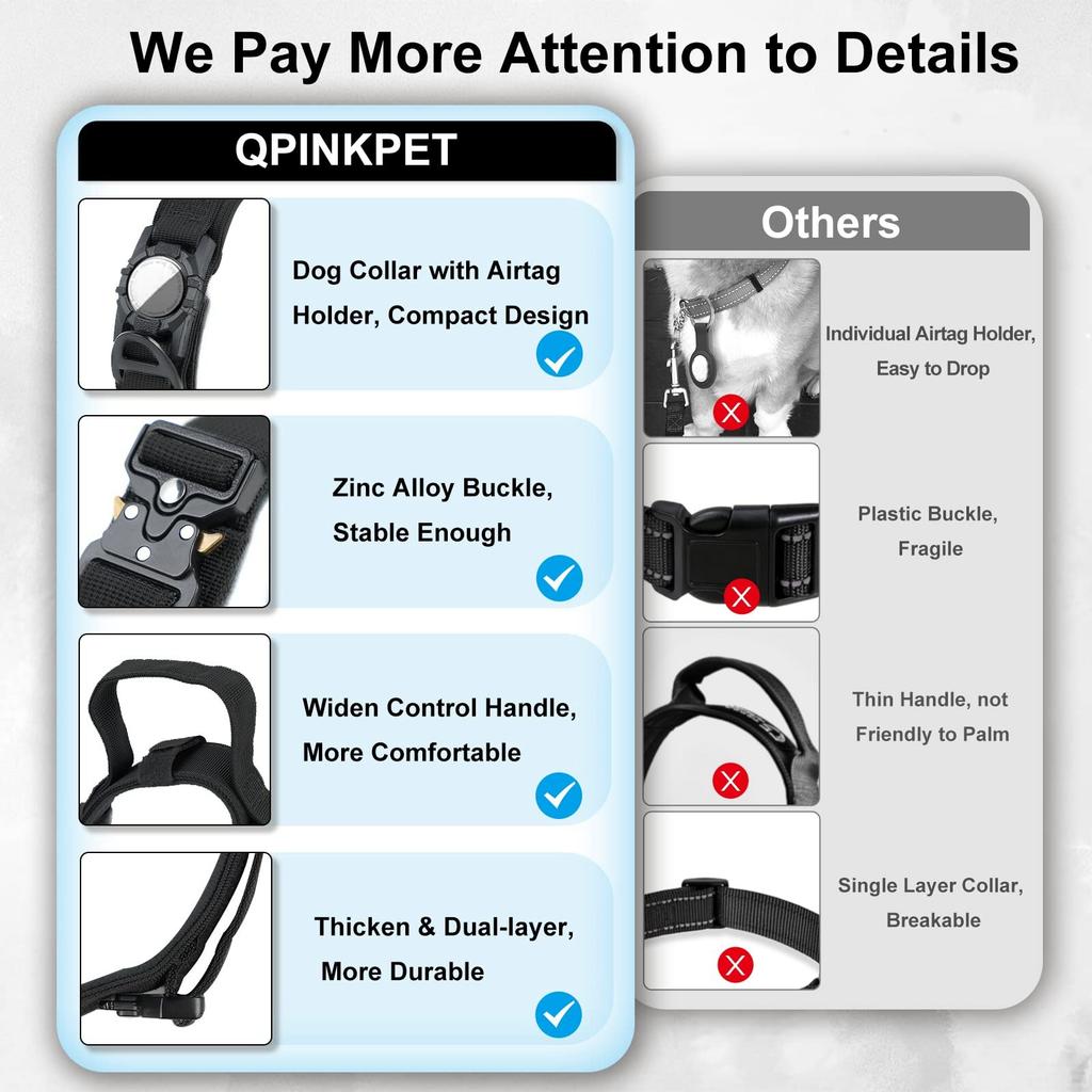 Tactical AirTag Dog Collar, with AirTag Holder and Handle Military Dog Metal Buckle Adjustable GPS Collar for Medium Large Dogs