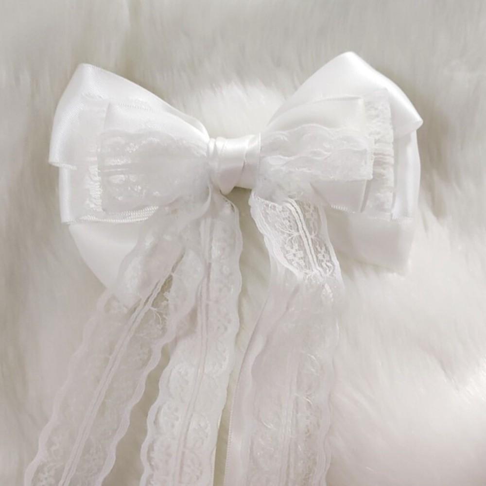 White Girls Hair Ornament Lace Bow Cosplay Headdress Cute Lolita Hair Clip  Hair Accessories