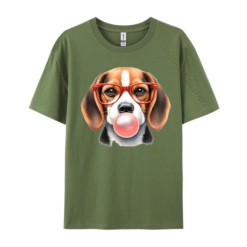 Mens TShirt Beagle Wearing Red Glasses Blowing Bubble Tshirt Unique 100 Cotton Tee Shirt Male Tshirt
