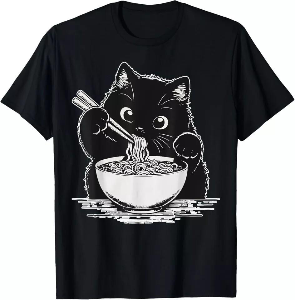 Funny Cat Ramen Graphic Tee Japanese Kawaii Anime Cat Unisex T-Shirt Unisex T-Shirt XL