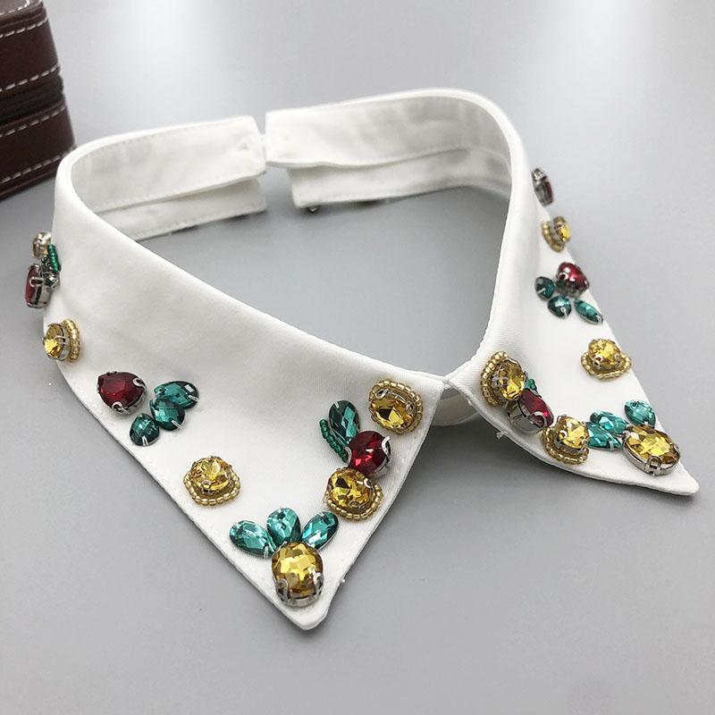 Retro Rhinestone False Collar Neckline Women Lapel Fake Collar Woman Embroidery Removable Detachable Tie Clothing Accessories