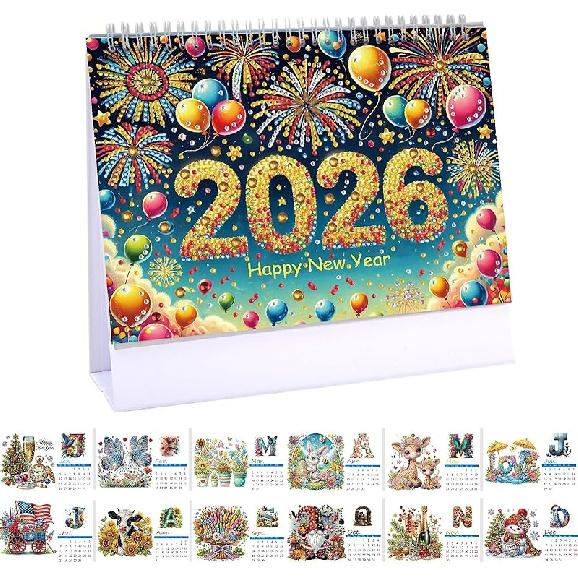 2026 DIY Diamond Art Desk Calendar Creative Design Thick Paper Calendar with To Do List Ornaments Diamond Art Painting Monthly Flip Tabletop Calendar 2026-03