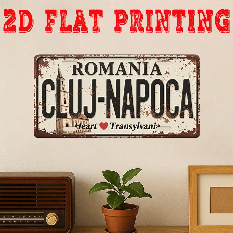 

Romania ClujNapoca Heart of Transylvania D Flat Printing License Plate Style Metal Tin Sign Historic Transylvanian City Theme 15x30cm(5.9x7.8inch)