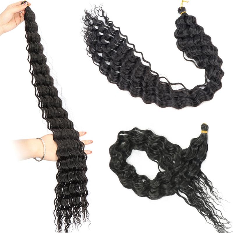 30Inch Syntheitc Pre Stretched Long Deep Wave Curly Braiding Hair Extensions Ocean Wave Crochet Hair for Women