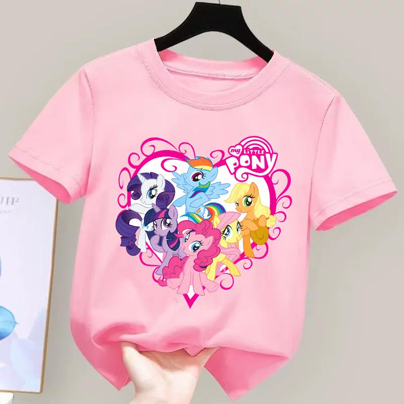 My Little Pony T-shirt for Children Cartoon Partern Tee Top New Boys Girls Round Collar Clothes Kids Anime Cotton Clothing Gift