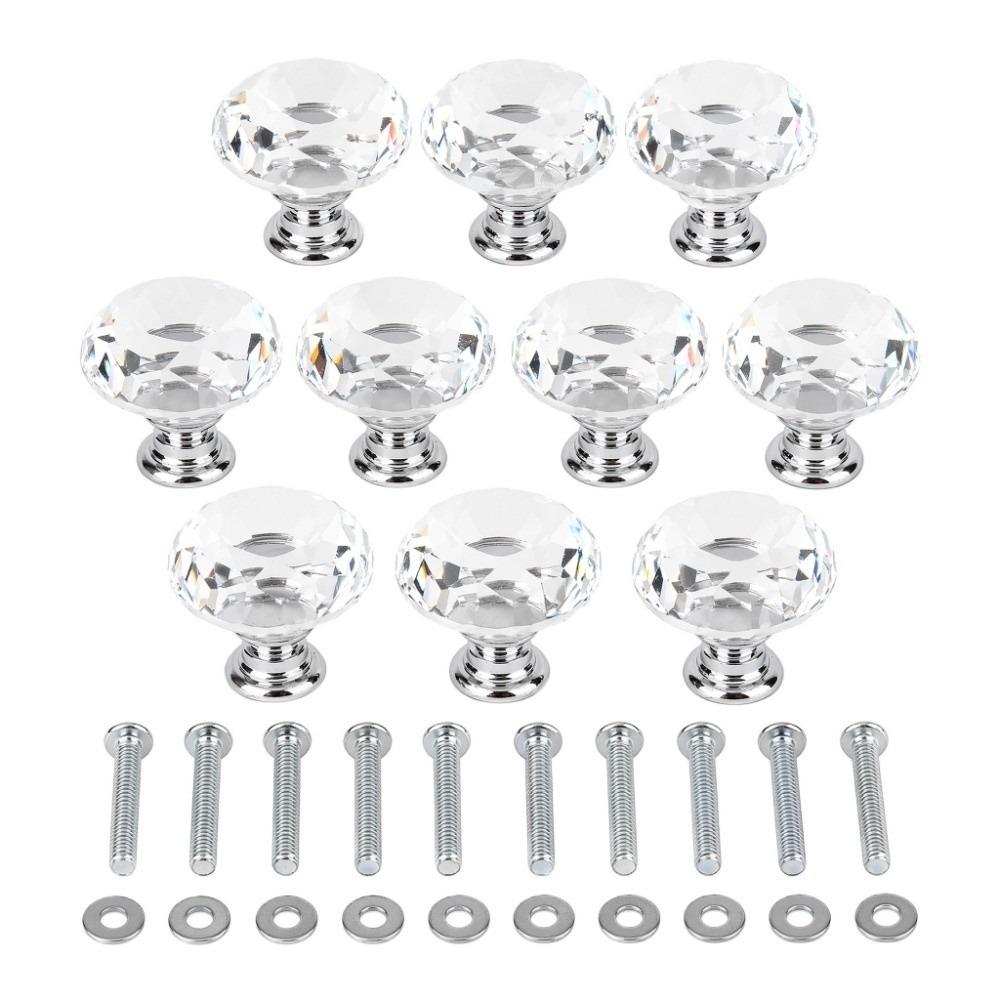 10pcs 30mm Diameter Cabinet Knobs Flat-top Cabinet Door Handles Luxury Glass Drawer Pulls Cupboard