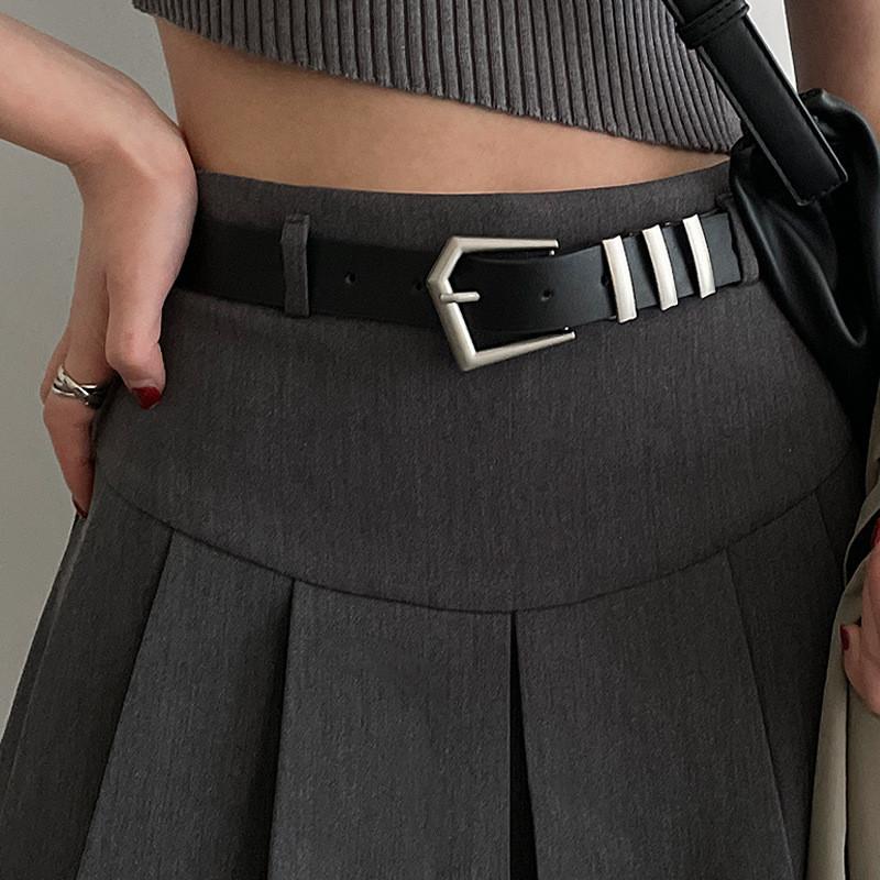 

Fashion Pu Leather Belt For Women With Metal Pin Buckle Stylish Decor For Casual Wear Black A