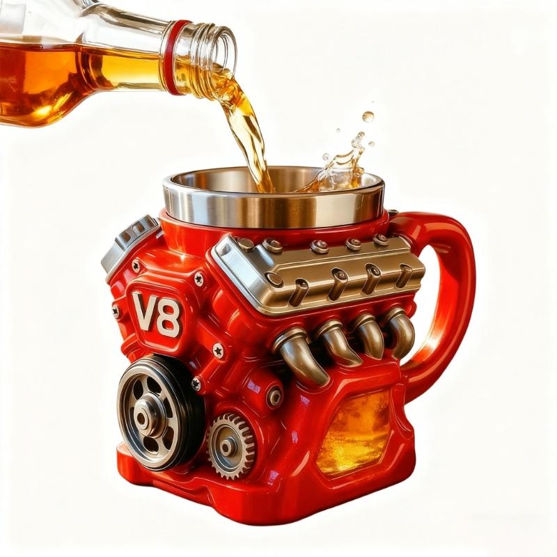 Retro Motor Style Double Walled Thermal Coffee Cup Nonrust Steel Interior Scratch Resistant Construction