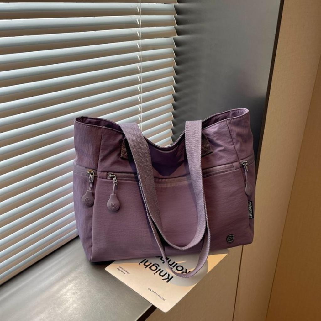 Shoulder Bag Women Canvas Multi Compartment Zipper Storage Daily