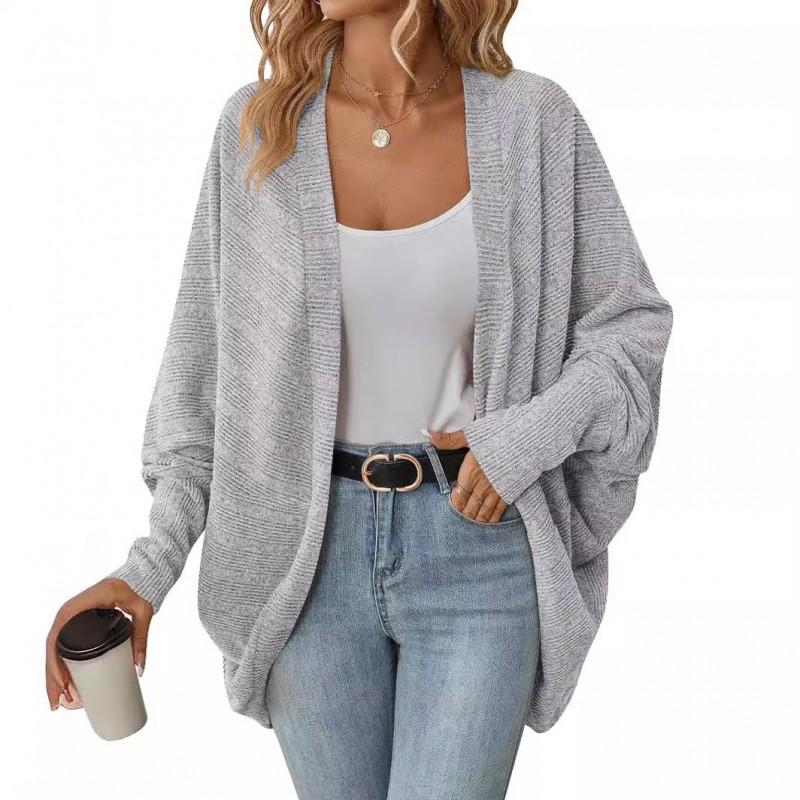 Damen Modischer Fledermausärmel Gestrickter Cardigan Lockerer Schnitt Dick V-Ausschnitt Lässige Oberbekleidung