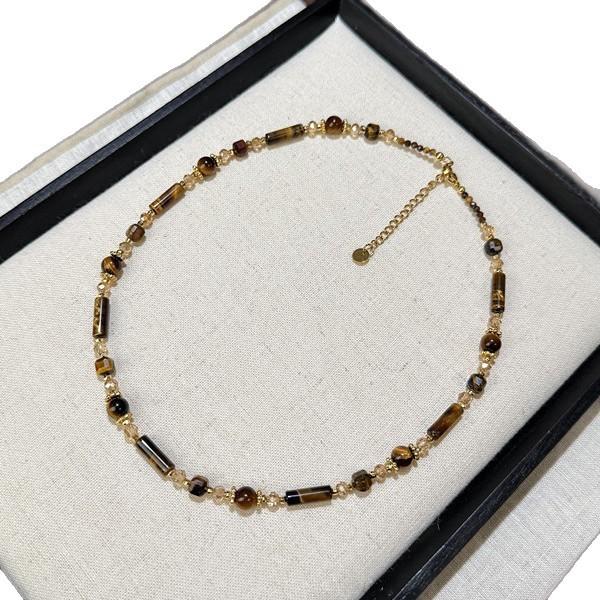 Maillard Retro White Tiger'S Eye Stone Beaded Necklace Niche Design Autumn And Winter Double-Sided Tiger'S Eye Stone Pendant Sweater Chain