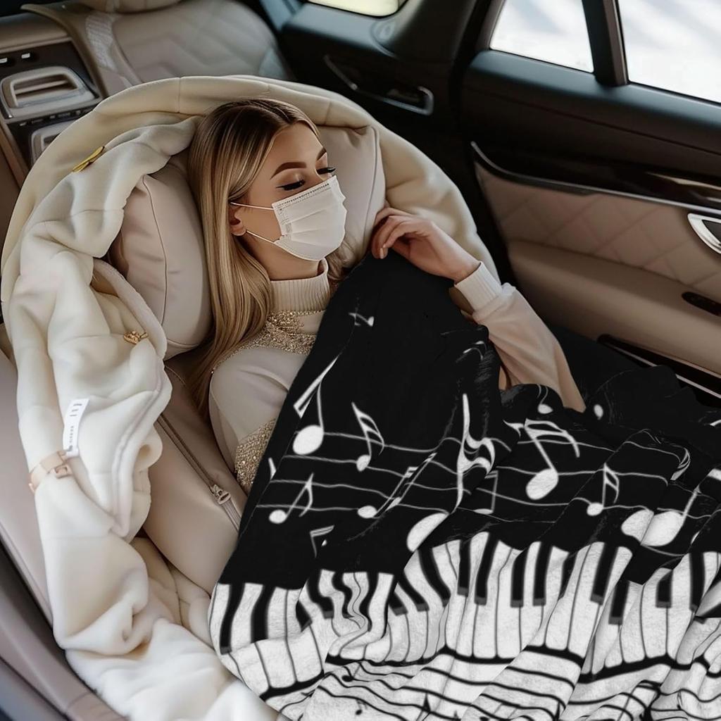 Music Notes Musical Throw Blankets All Season Ultra Soft Warm Gifts for Music Lovers Fleece Blanket for Home Bed Sofa Couch Chai