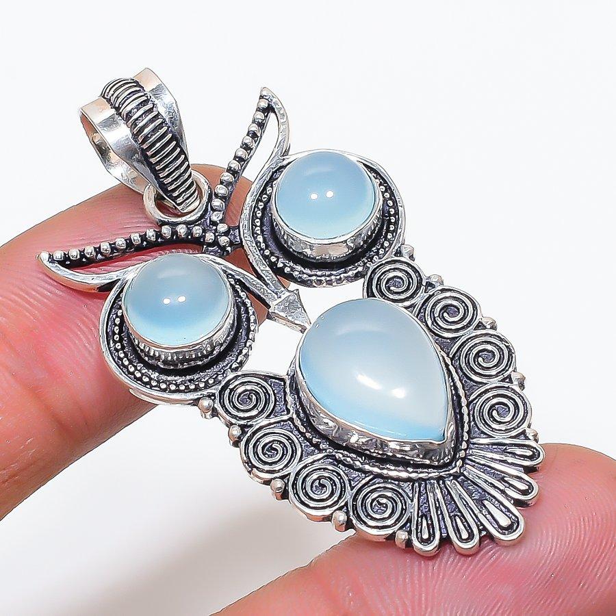 Natural Aqua Chalcedony Gemstone 925 Sterling Silver Jewelry Pendant 2.05  AP-14363