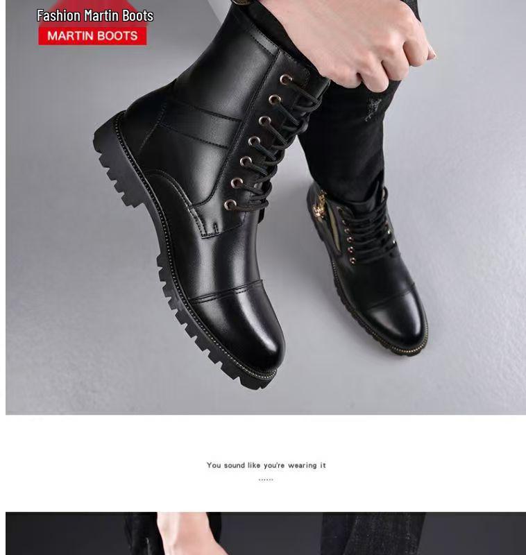 Stivali Martin da Uomo 2025 in Pelle Nera a Mezza Gamba, Vera Pelle, Resistenti all'Usura, con Zip