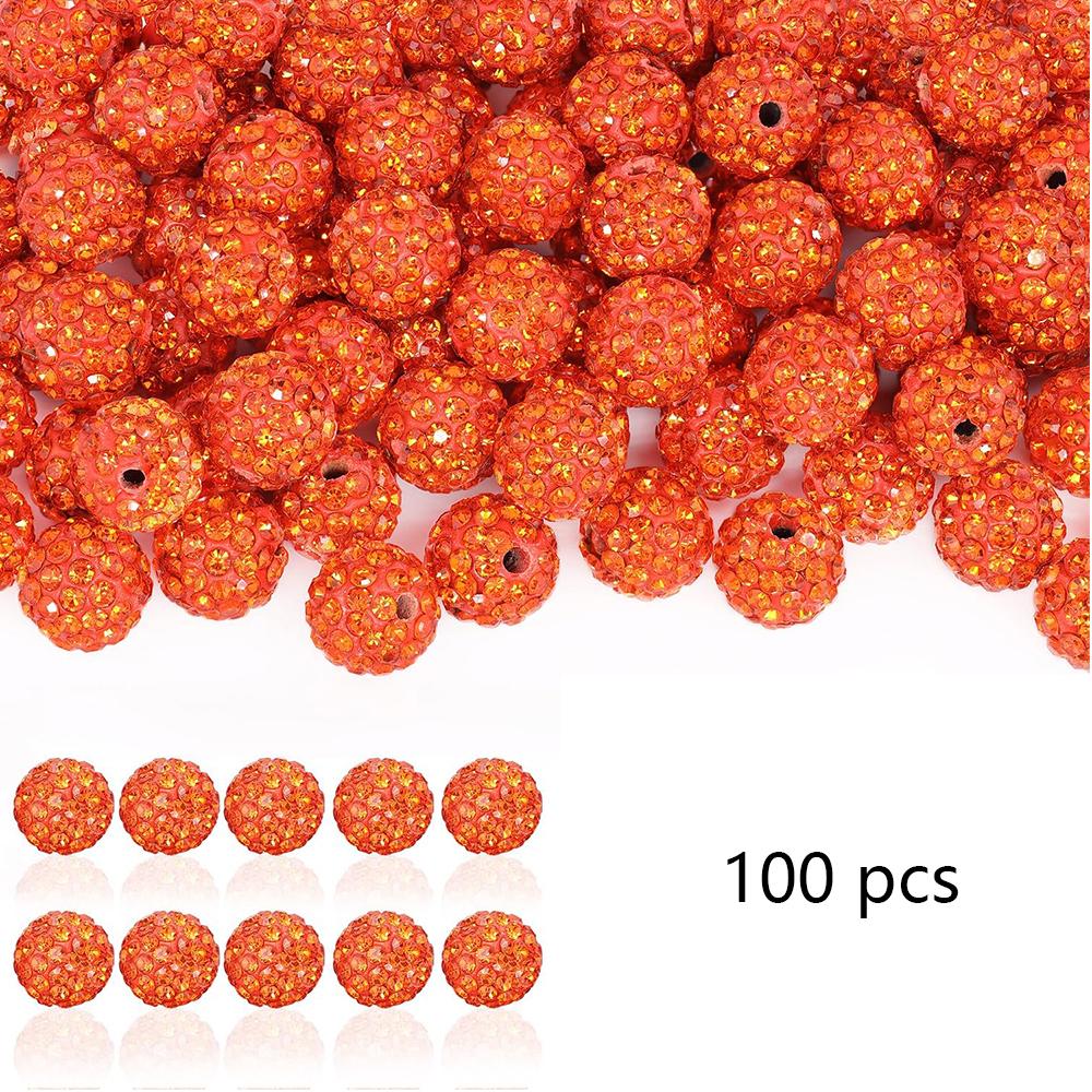 

100pcs 10mm Rhinestone Beads Orange Shiny Round Shamballa Ball for Crafting