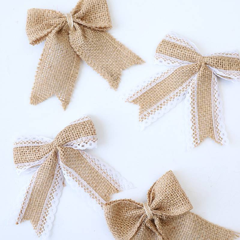 Christmas Bow Decor With Linen Fabric Handmade Holiday Diy Home Party Supplies