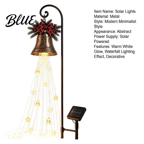 Traditional Xmas Lawn Stakes Christmas Bell Cascade Solar Yard Light for Decor Warm White Cascading Decorative Patio Lights Garden Stake Pathway