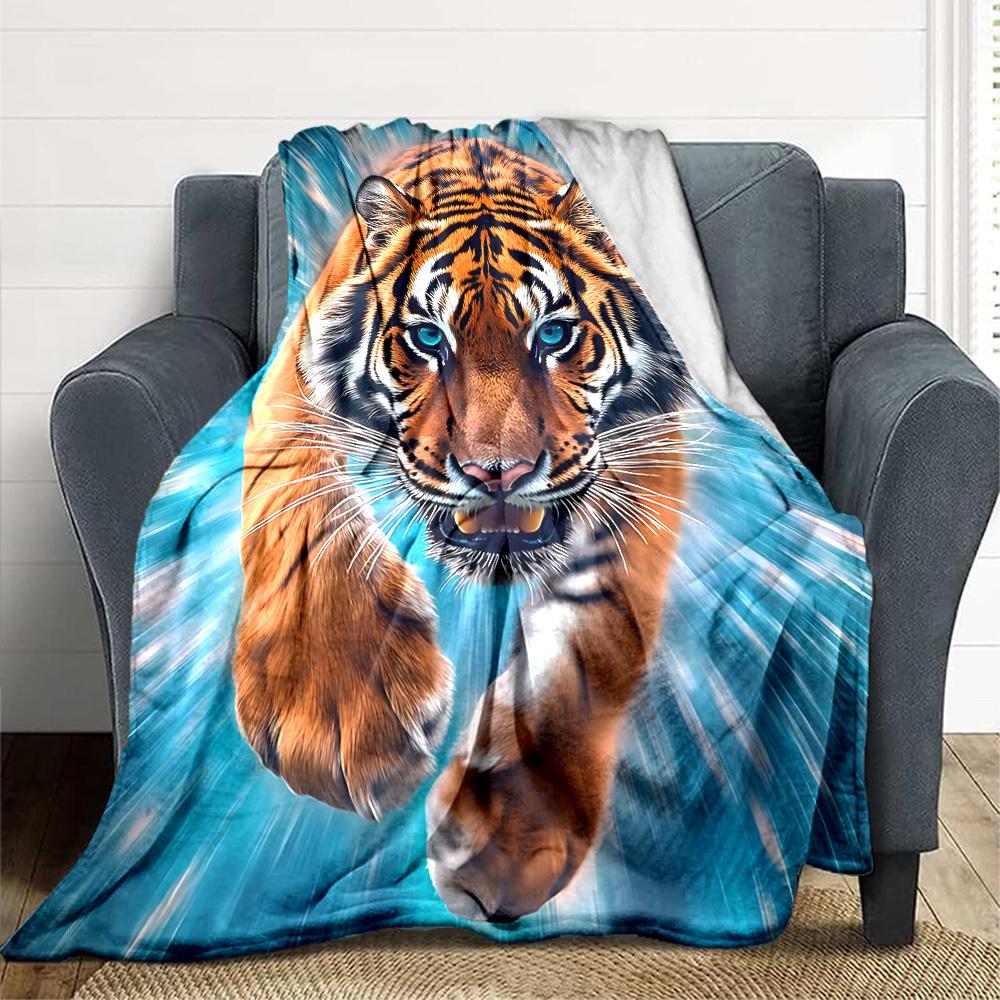 1pc Tiger Print Blanket Lightweight Blanket Throw Blanket For Sofa, Bed, Travel, Camping, Livingroom, Office, Couch, Chair yy251010100