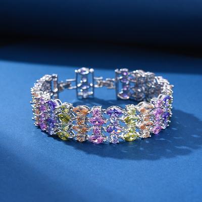 Kristall Zirkon Damenarmband, Diamantenbesetztes Armband Damen, Geschenk Farbschmuck.