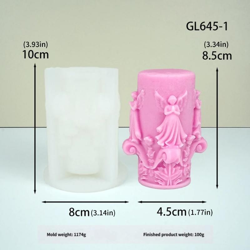 Angel Embossed Cylindrical Silicone Mold Holiday Candle Silicone Mould For Handmade Candle Soap Making and Resin Casting