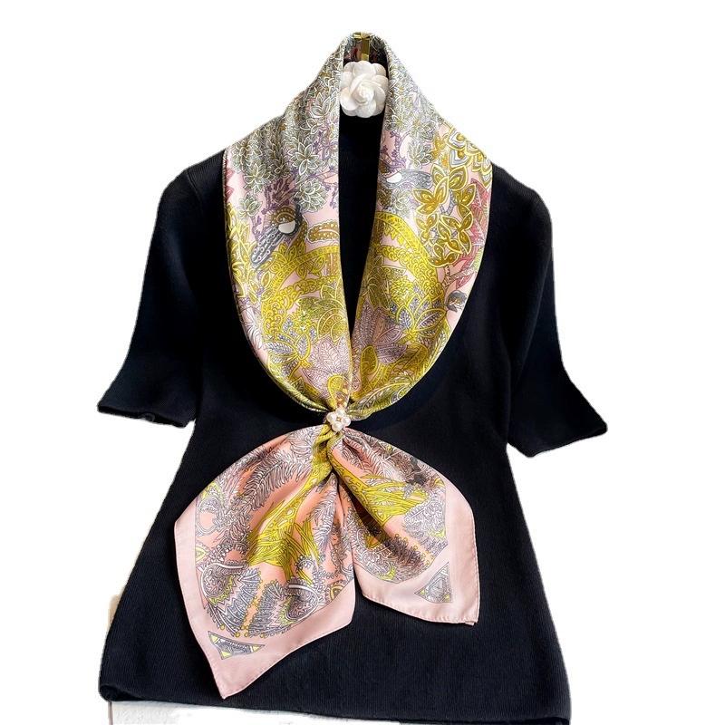 Autumn Simulated Silk 90CM Square Scarves Head Echarpe Foulards Femme Wraps Women Shawls Bandana Hijabs