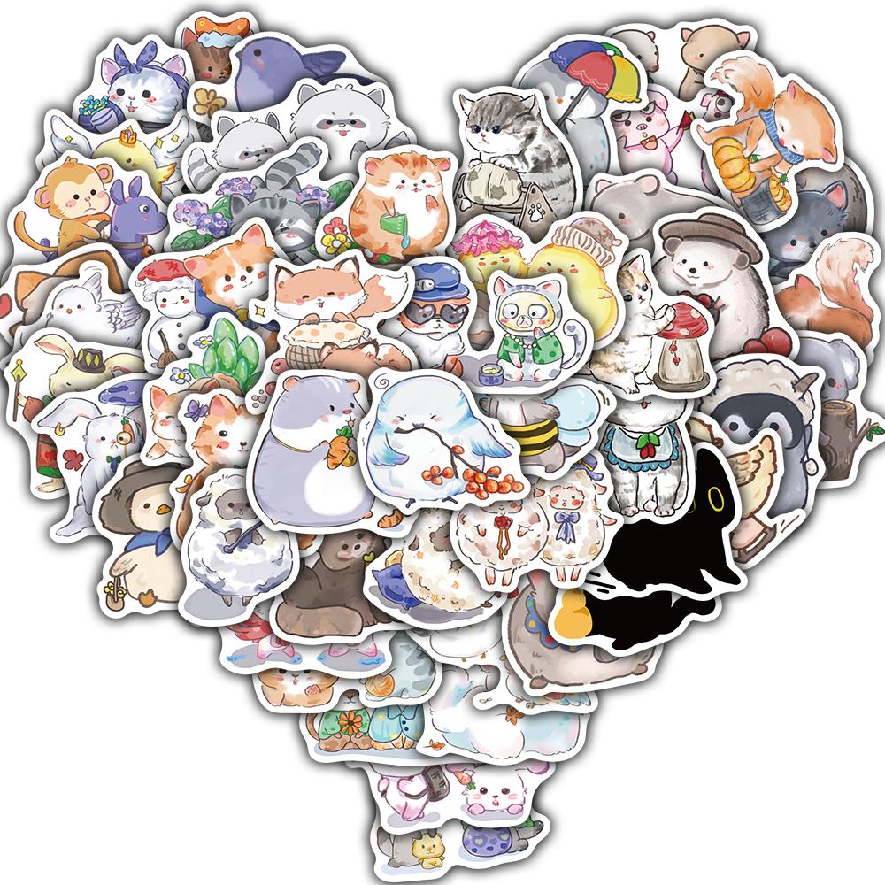 

50/100PCS Cartoon Animals Sticker Nostalgia Coffee Landscape Creative Laptop Waterproof Graffiti Harajuku Skateboard Sticker