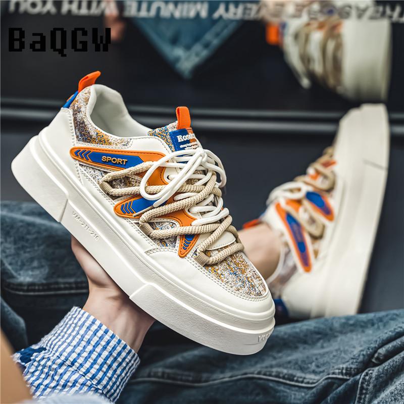Fashion New Men‘s Sneakers Fashion Color Block Casual Shoes Light Breathable Running Shoes Lace Up Platform Shoes Zapatillas De Hombre