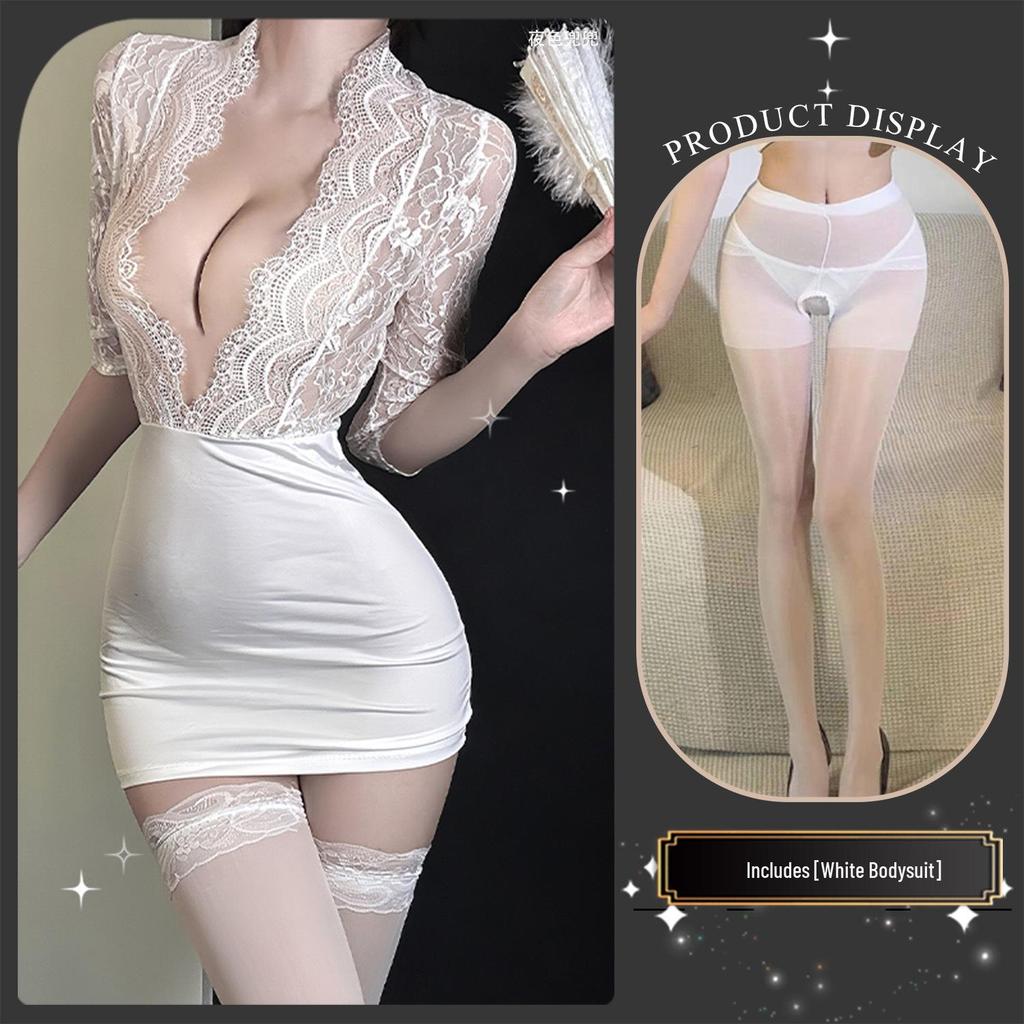 Golden Night Sexy Lace Purple Bodycon Dress with Push-up for Role Play 