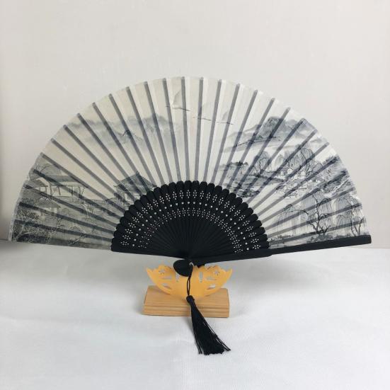 Skládací ventilátor Lehký přenosný ruční ventilátor Jemné zpracování Bambusový ventilátor se střapcem pro každodenní použití