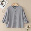 ZANZEA Women Casual Round Neck Solid Color Loose 3/4 Sleeve Blouse