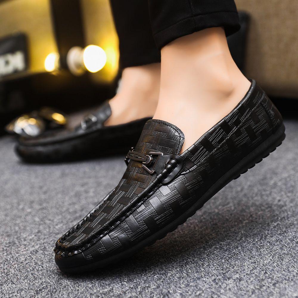 Black Breathable Round Toe Flat Leather Shoes for Men Luxury Sale High Quality Fashion Summer Common Elegant Man Casual Shoe