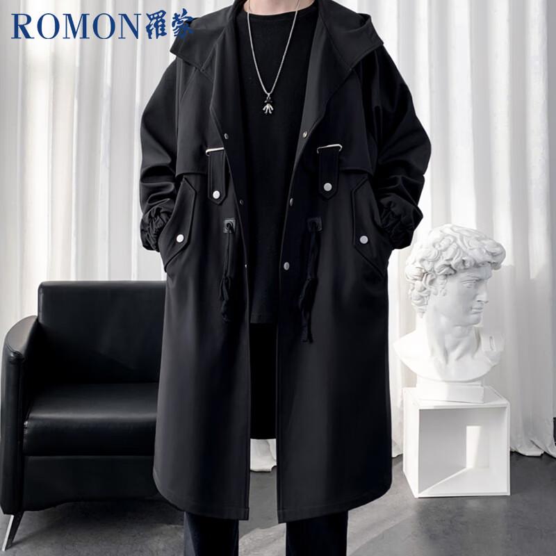 ROMON Men s Hooded Mid-Length Trench Coat 2XL