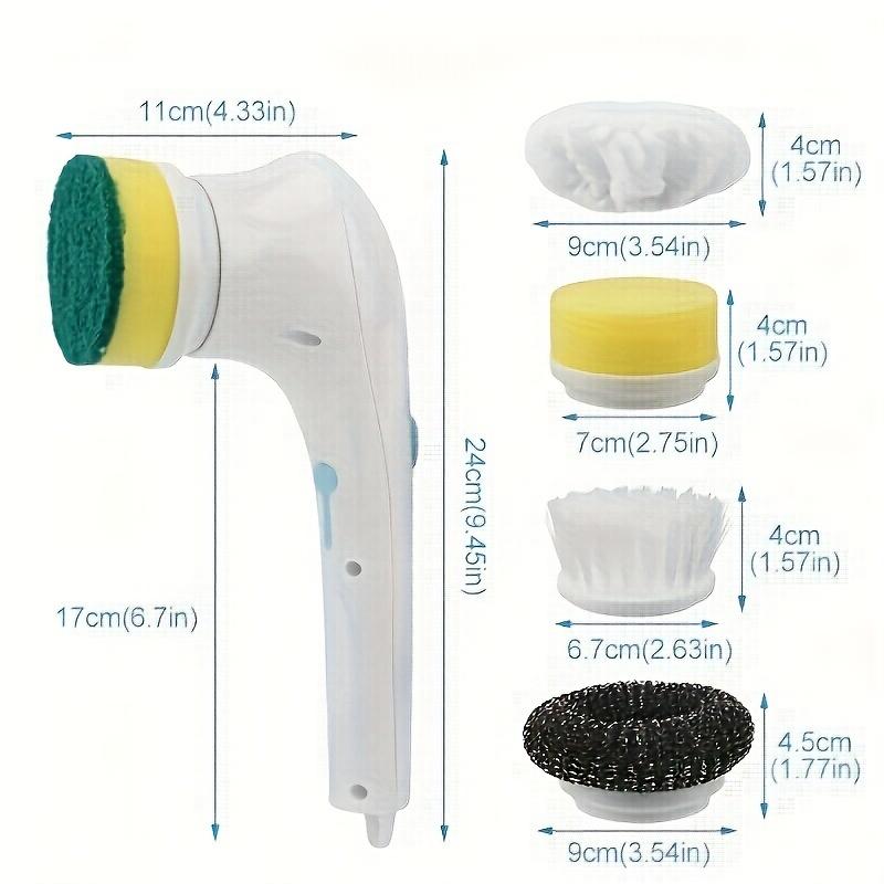 1Set, Electric Scrubber With 5 Replaceable Brush Heads, Portable Spin Scrubber, Cordless Handheld Cleaning Brush For Bathroom/Tub/Floor/Kitchen