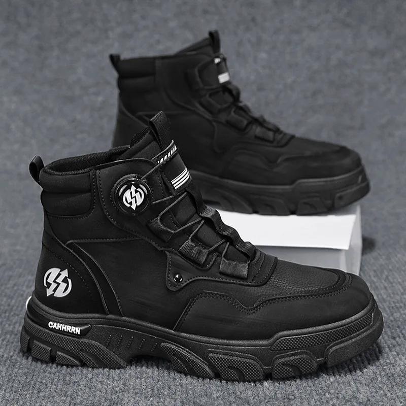 

Autumn Men Shoes Fashion Short Boot High Top Leather Casual Shoes Street Cool Ankle Boots 45 чорний