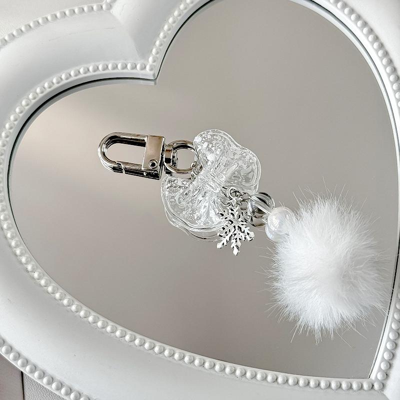 1Pc Snowflake Keychain Bow Phone Chain Hair Ball Mao Qiu Keychain Pendant Snowflake Bead String Key Buckle Chain