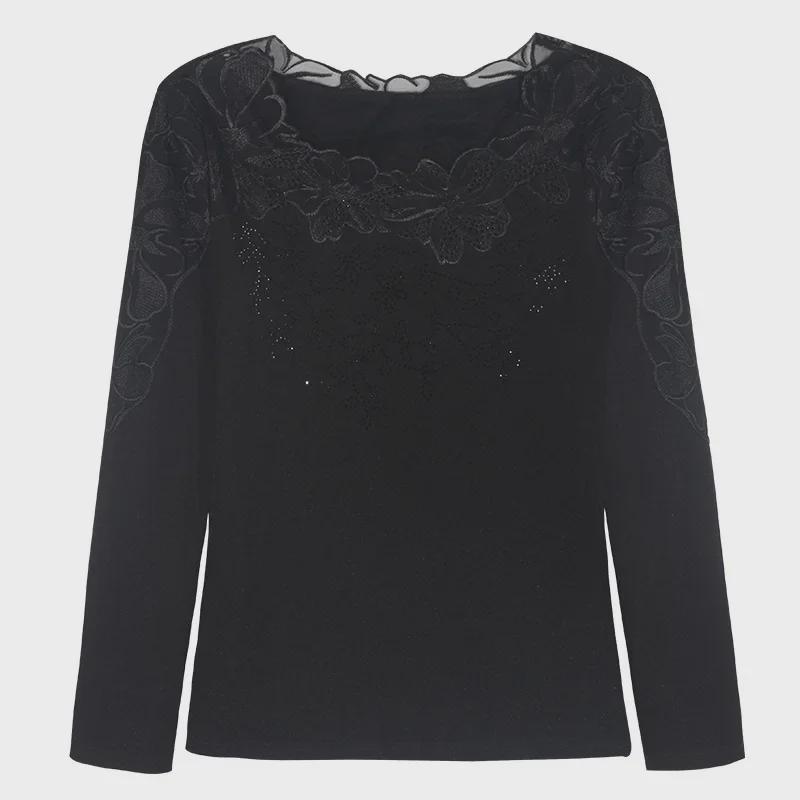 2024 Women's Plus-Size Long Sleeve Lace Mesh Warm Shirt