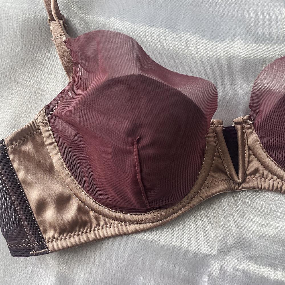 BCD Cup Bra Dámské spodní prádlo Tenké Hluboké V Splicing Mesh Spodní prádlo Měkký ocelový prsten Sexy Gathering Bra Set