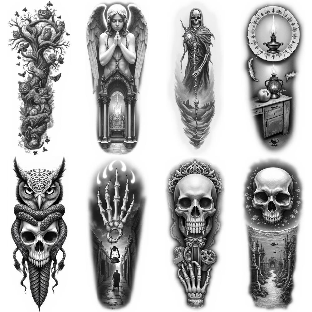 3pcs Temporary Tattoo Waterproof Long-lasting Body Stickers Tattoo Grim Reaper Tattoo For Arms Men Adults
