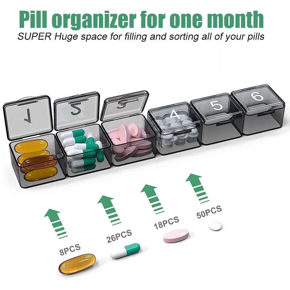 1Pcs Monthly Pill Organizer 30 Day Pill Box 4 Weeks One Month Pill Cases Large Compartments Medicine Organizer for Vitamins