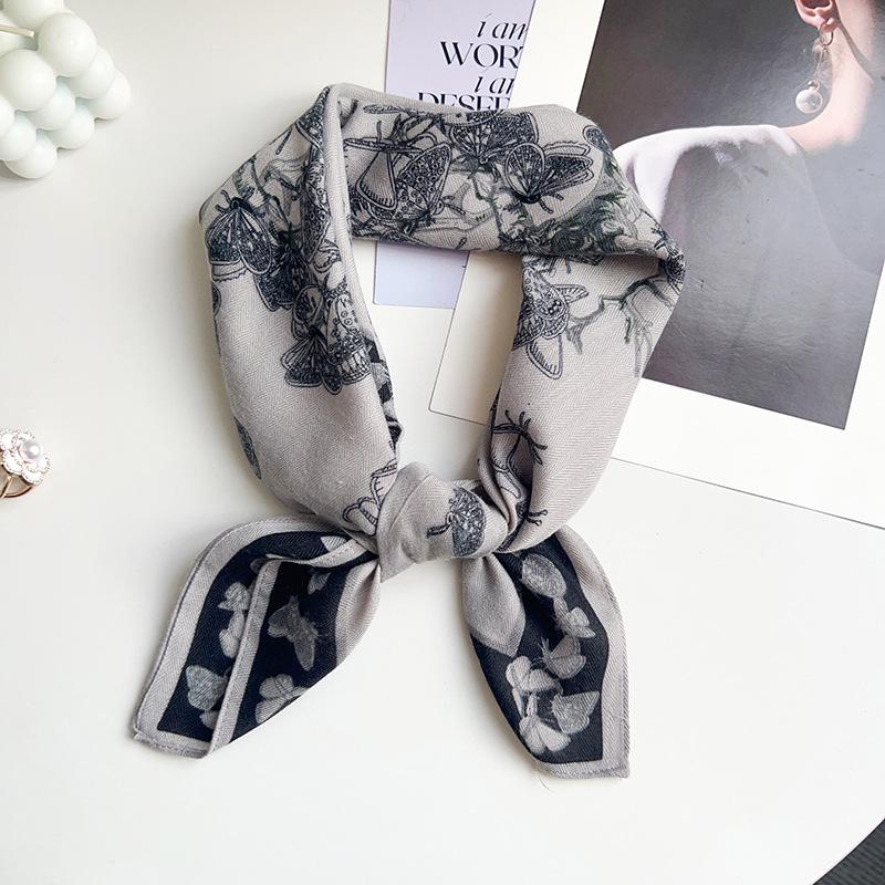 Korean design light luxury butterfly flower imitation silk hair small square scarf silk scarf neck scarf summer headscarf headband decoration