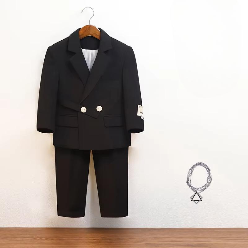 Boys Suit Fashion Design Handsome School Children's Clothes Set Casual Blazers Pants 2pcs Page Boy Wedding Performance Costumes