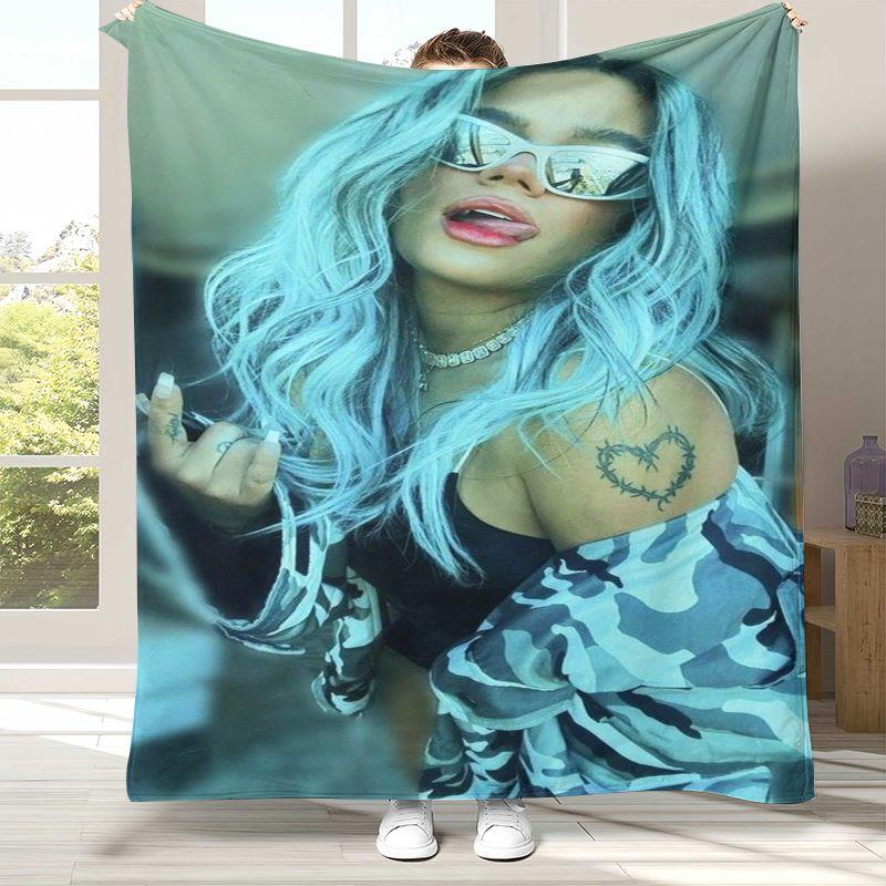 Famous Karol G Singer Flannel Blanket,Ultra Soft Warm Plush Throw for Home Bedroom Bed Sofa Cover Office Camping Picnic Gift