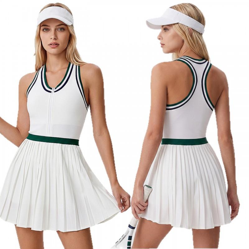 Womens Half-Zip Sport Skirt With Contrast Color Stripe Design Tennis Golf Badminton Running Fitness