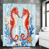 Cartoon Seahorse Seaweed Starfish Shell Shower Curtain, Bathroom Decorative Shower Curtain, Waterproof Shower Curtain with Hooks