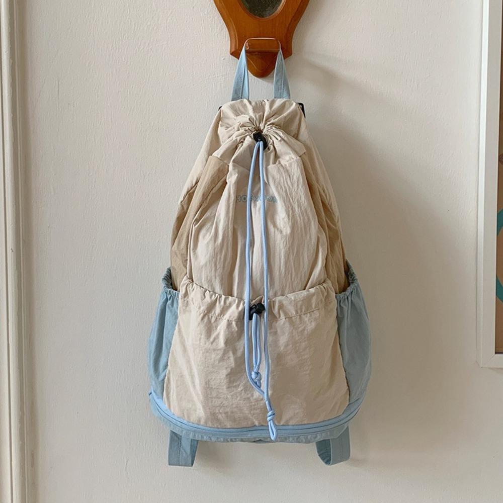 

Simple Nylon Shoulder Bags Leisure Student Schoolbag Casual Drawstring Backpack Unisex бежевый