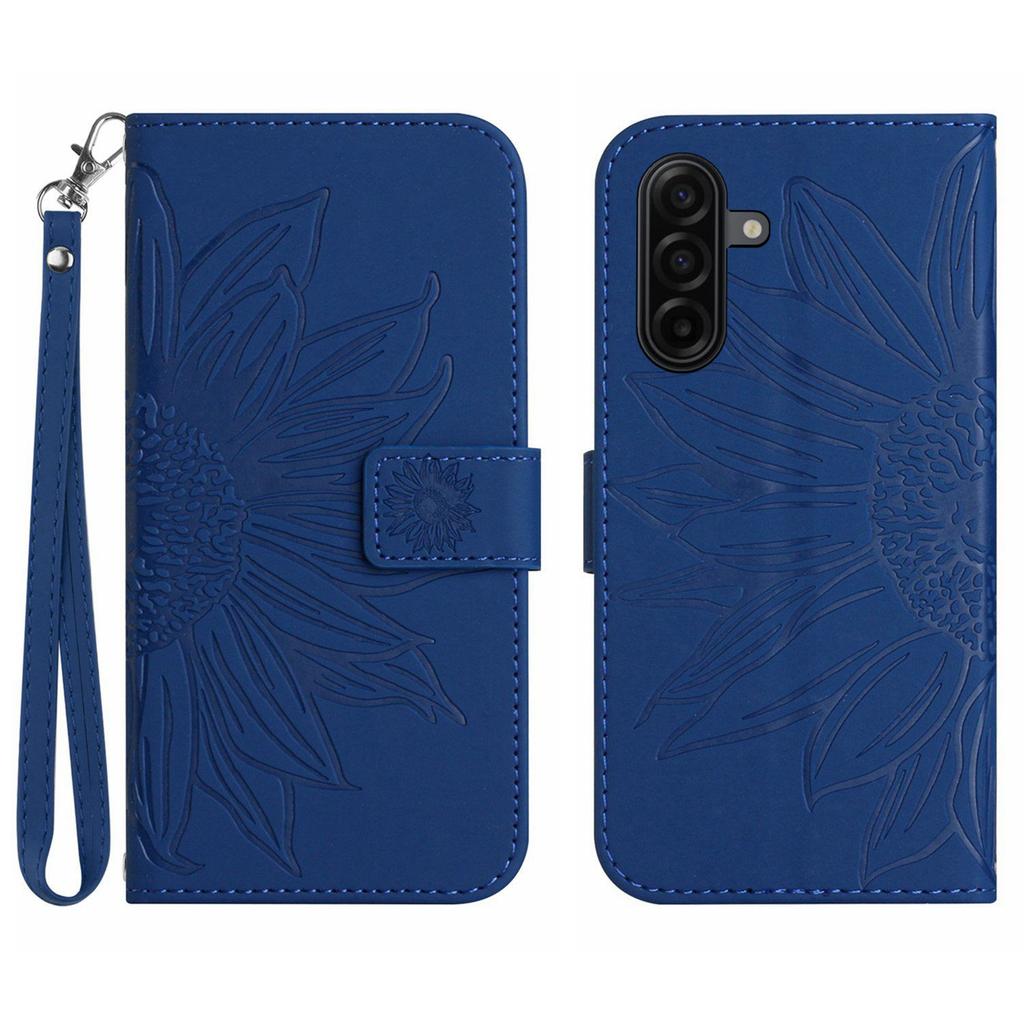 For Samsung Galaxy A57 5G Case Sunflower Imprint Leather Wallet Phone Cover with Wrist Strap