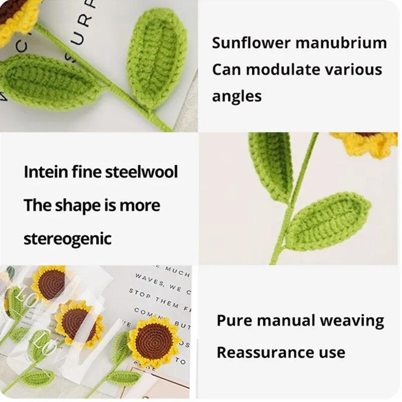 3Pcs Sunflower Hand Woven Bouquet Creative Wool Knitting Flower Sunflower Decorations Teachers Day Mother S Day Birthday Gift