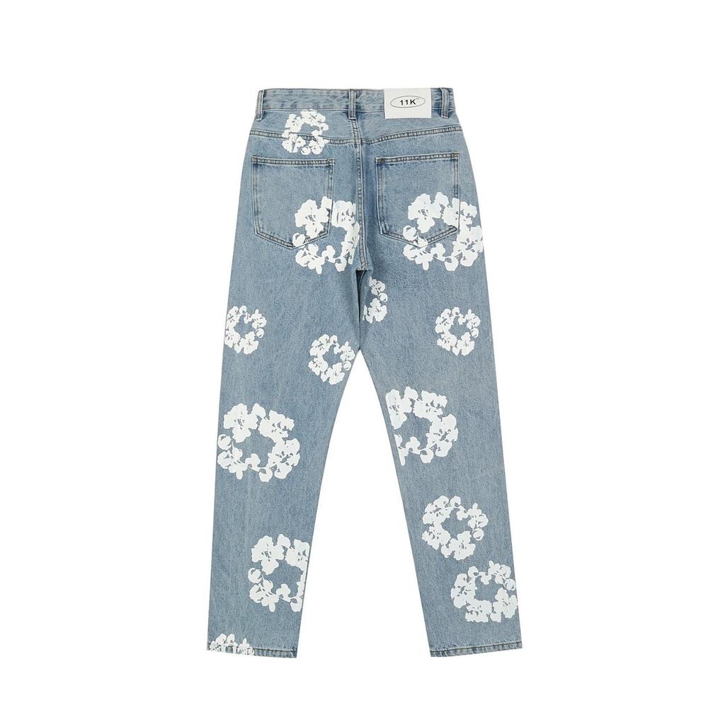 Pantalones vaqueros holgados informales con estampado floral para hombre y mujer