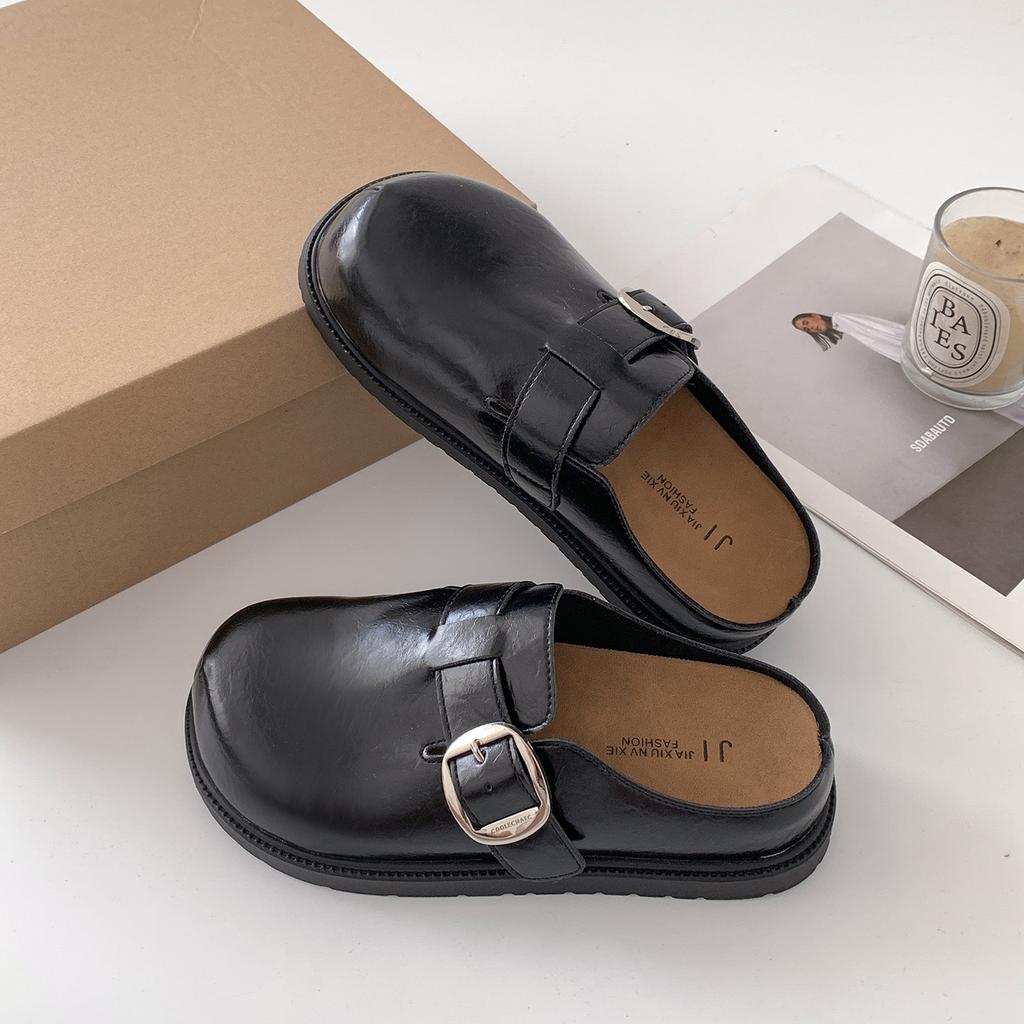 Popular Black High-end Thick-bottomed Bag Head Slippers for Women's Summer Outer Wear 2025 New Inner Height Increase Versatile Birkenstock Half Drag